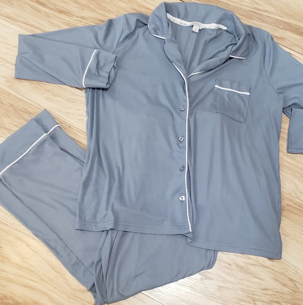 Nicole Miller LuxuryPajamas XL Grey/blue,wideleg,button Front,cozy,loungewear - Picture 2 of 3